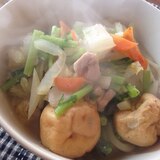 がんも入り鶏塩野菜うどん。